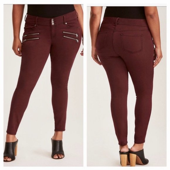 torrid Denim - Torrid Burgundy Zip Jeggings Raisin Wash Size 22